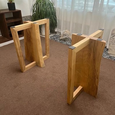 中古餐桌桌腿h支架波浪原木实木桌子腿洞石大理石支撑底座茶桌腿