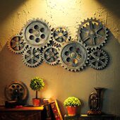 loft仿墙壁挂件金属创意装 饰品壁饰咖啡厅工业风复古木质齿轮酒吧