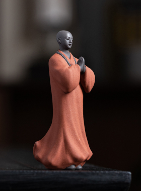 新中式紫砂小和尚摆件禅意家居装饰品陶瓷小沙弥S盆景假山鱼缸造