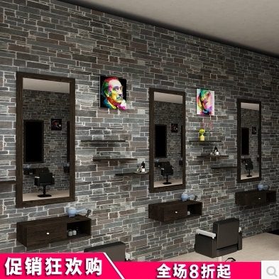 化妆店镜框试衣镜落地镜实木复古单面挂发廊理发镜镜子美发店镜台