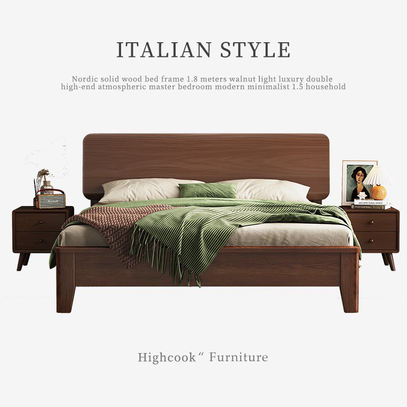 北欧全实木床架1米8胡桃木轻奢双人C高端大气主卧现代简约1.5家用