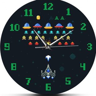 复古电子游戏太空外星入侵者像素宇宙飞船儿童客挂钟街机电子游戏