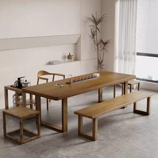 实木茶室办公现代家用一体原木大板茶台禅意家用功夫茶桌组合东方