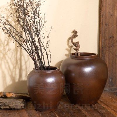 客厅插花器落地大花瓶摆件户外庭院中式复古陶罐流水罐子水景大缸,家居饰品,花瓶,淘宝优惠券,粉丝福利购,淘宝优惠卷