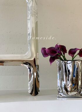 花瓶北欧电陶瓷Hins银色纸袋面o中镜me镀ids花器古风e艺术摆件