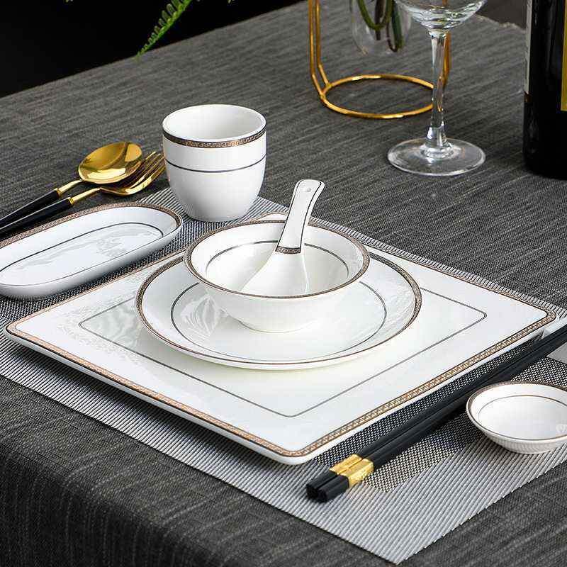 #酒店用品陶瓷摆台具套AHD装会碗所餐厅中O式饭店餐盘LOG印字