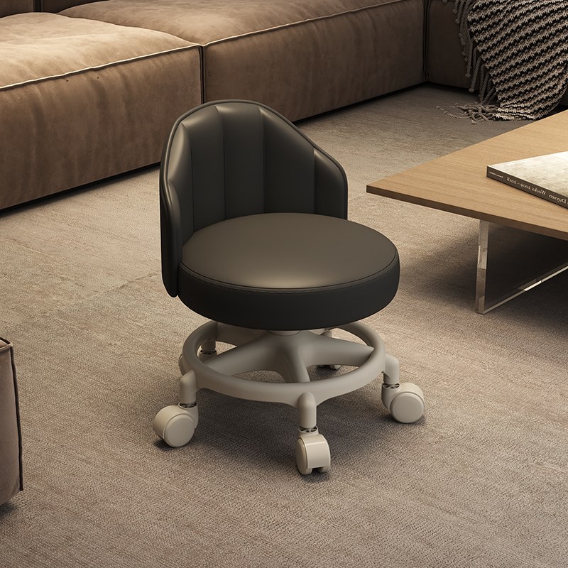 万向轮小凳子家h用滑轮矮凳带娃神器儿童靠背椅子客厅圆凳软包板