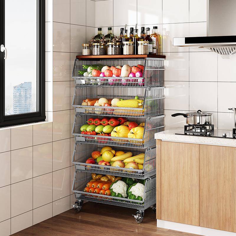 340不锈钢厨房蔬菜物放架落地多层不锈钢菜篮子收置纳架水SCL40果