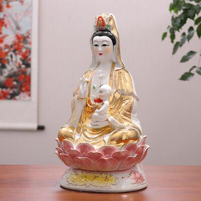 珍艺8陶瓷㊣12-1寸多尺寸万TIX陶珠金身佛送子观世音菩萨瓷像