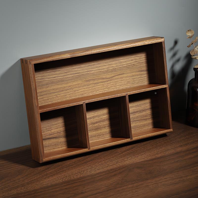 ?jh方木桌面茶几收纳实盒玄关入户进门钥匙纳摆四格收纳件木质长