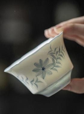 念云居盖碗玉泥瓷手绘青XOT家花满彩功夫茶具用泡茶带盖碗白茶杯