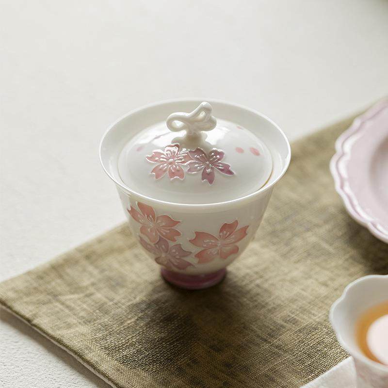 盖墨己茶玉泥有田烧无品牌/樱朵手陶瓷盖碗功夫茶具家用防烫日绘