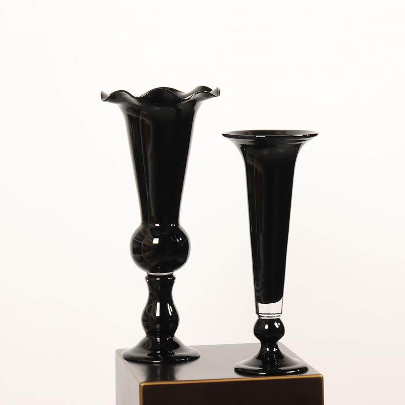 中古复古风灯黑色璃高瓶脚花玻DYQ璃花器简装饰约样板间插花琉摆,家居饰品,花瓶,淘宝优惠券,粉丝福利购,淘宝优惠卷