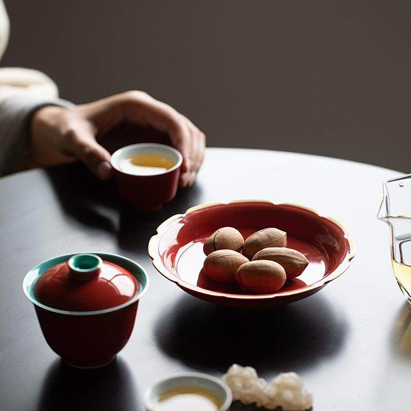 故宫红陶瓷壶承家用盖盘茶壶碗垫托中式功夫托盘茶具养壶茶托HC-0
