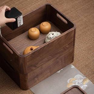 胡木7888圆角桃收纳木办公室家用桌面储物盒带盖质防尘盒茶具收纳
