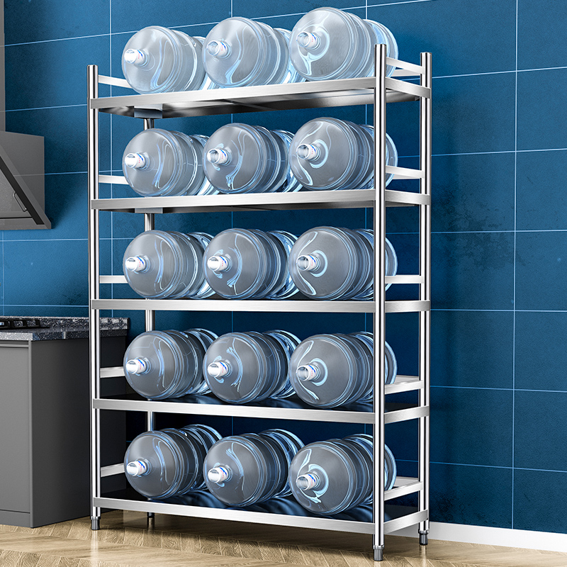 围栏不锈钢厨房置物架5层落地加厚储物多功能收纳放锅五层架子