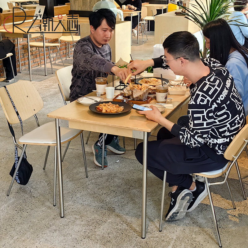 桦木海洋板桌子家用长方桌餐桌简约现代网红咖啡厅长桌小户型方桌