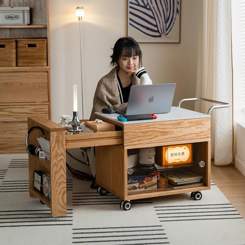 实木小推车置物柜移动多功能茶几日式红橡木茶水柜餐边柜沙发边柜