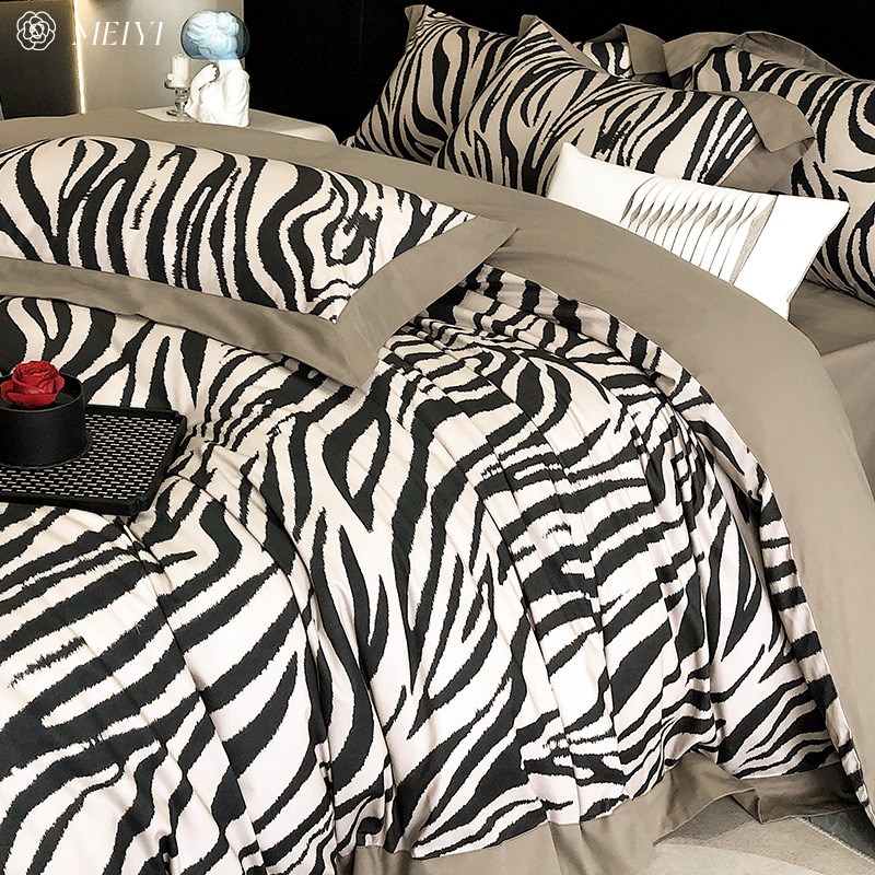 高级感美式印花秋冬磨毛四件套全棉加厚纯棉100S被套新款床上用品