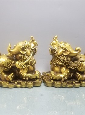 铜貔貅摆件一对公母金钱纯铜貔貅家居客厅店铺皮丘摆设开业礼品