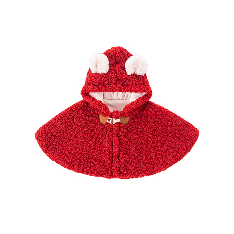 新年婴儿服斗篷冬季拜年服宝宝加绒加厚连帽披风喜庆防风保暖披肩