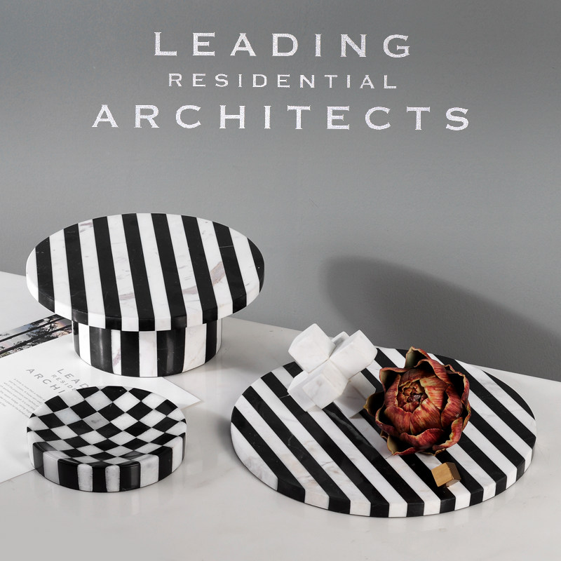 大理石黑白条纹拼接圆形托盘客厅桌面茶几餐桌果盘样板房软装摆件,家居饰品,果盘/果篓,淘宝优惠券,粉丝福利购,淘宝优惠卷