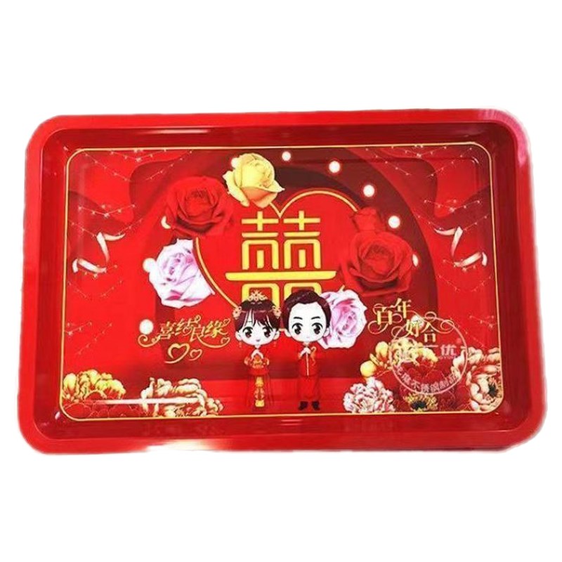 加厚红色大号结婚酒席婚礼喜庆方形盘子结婚过礼托盘长方形