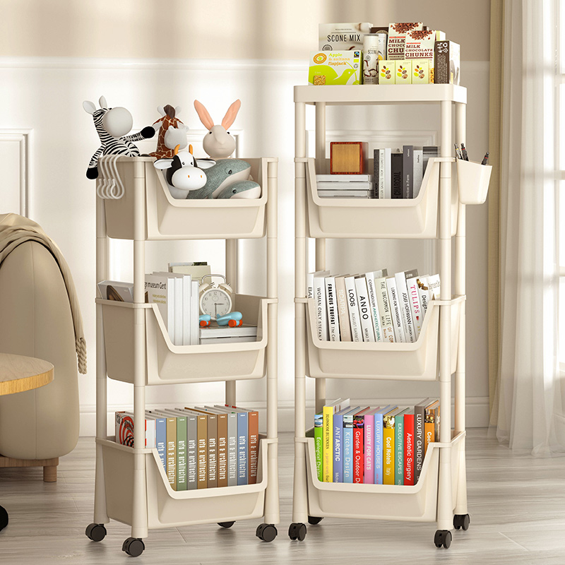 可移动客厅收纳书架置物架儿童玩具多层家用带轮落地小推车