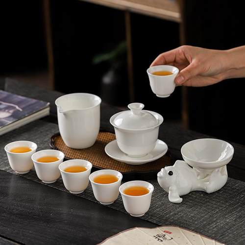 杯德化羊脂玉00488瓷务年年有余盖碗茶套装茶高档商具个人活动礼