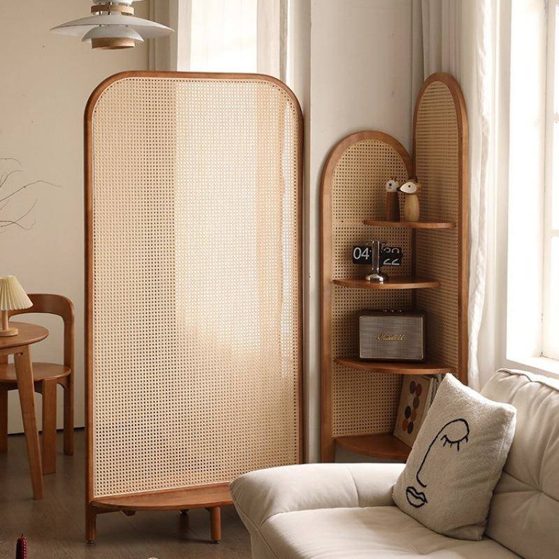 VAM北欧户隔断厅玄关入客新中式卧室可移动简约挡座屏藤遮编实木
