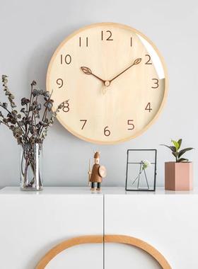 实木挂钟网简单现代计北欧时钟卧WMB室树设叶针指壁钟静红挂钟