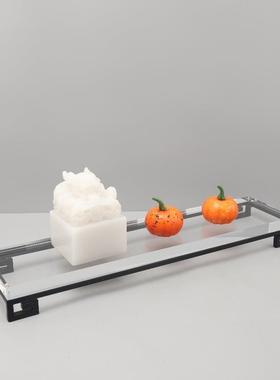 1308欧式轻奢饰亚克金透明属长方形茶托托盘摆件客厅力书房软装家