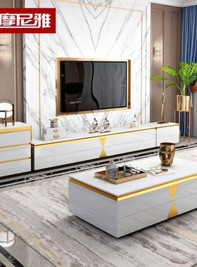 茶几电视柜组合轻奢黑色高级感气玻OTF璃客代厅约现简ktv高端大茶