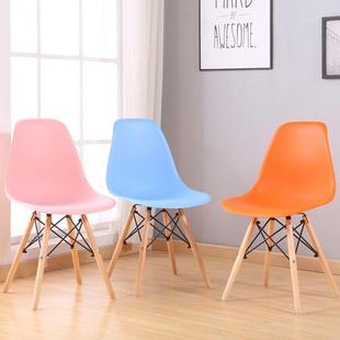 姆性斯现代简约网02红靠背椅伊欧休闲北实木家用餐椅个洽谈书桌椅