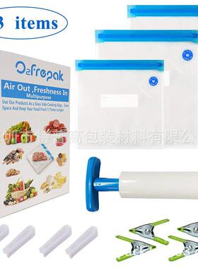 泵绿色铁夹带和白色滑OWP扣的蓝色手动气气阀真空食品包抽装袋