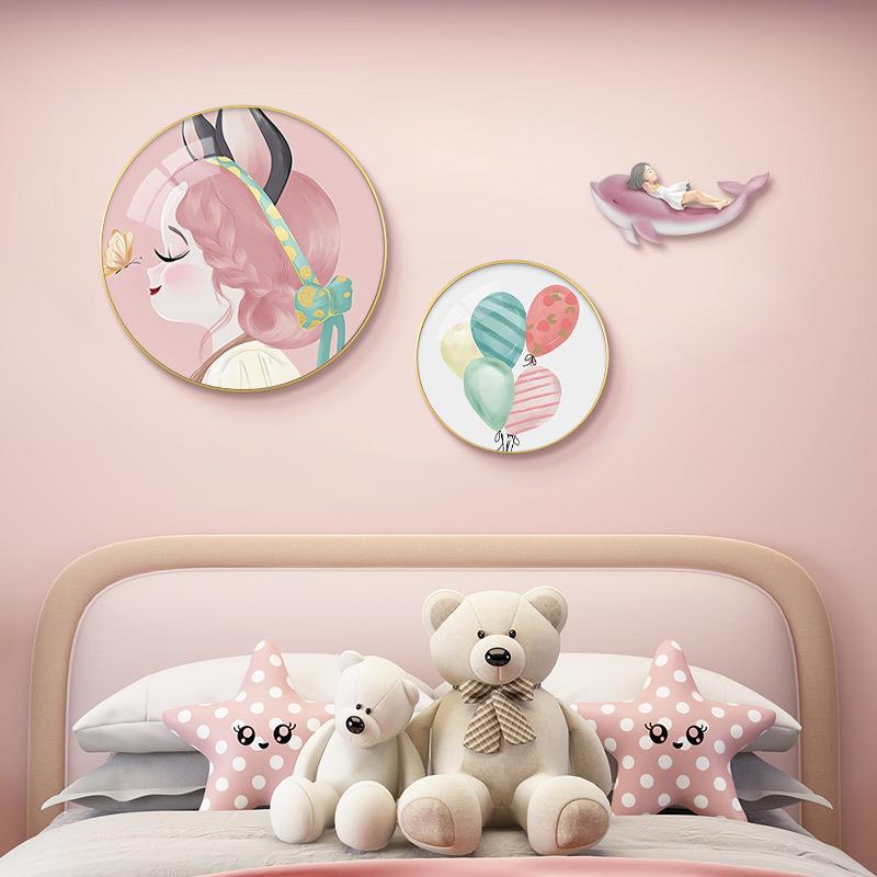 女儿童房背画景墙面装饰画孩粉色公主房间壁头画宇航员卧室PVC-ZH