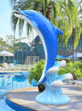 仿真海豚雕塑海洋馆喷泉r动物大型玻璃钢摆件水池乐园装饰景观户