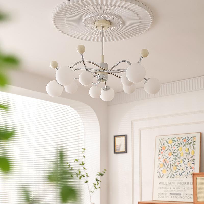 新款奶油风吊灯具现代枝简室约魔豆客厅吊灯计感花造739设型主卧