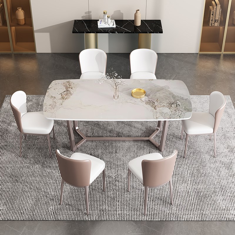 意式极简岩板餐桌l简约现代家用小户型餐厅不锈钢长方形餐桌椅组