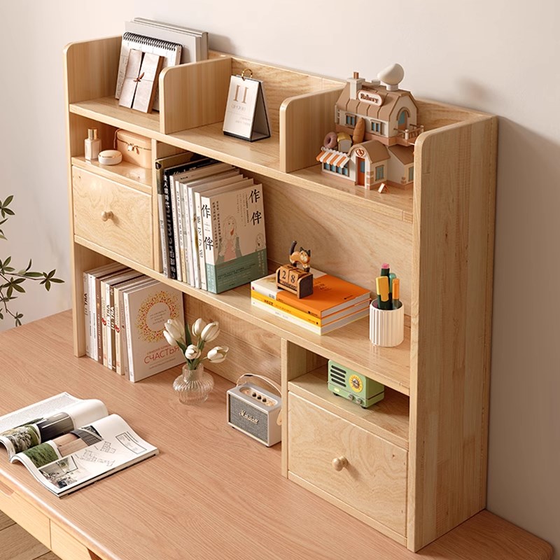 实木桌面置物架书桌收纳书架子办公E桌面桌上简易学生多层小书柜