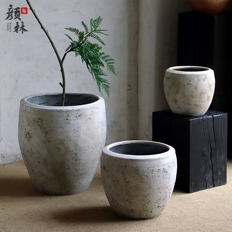 高款仿古白花盆简约落地客t厅阳台商场酒店大型绿植花盆装饰水泥