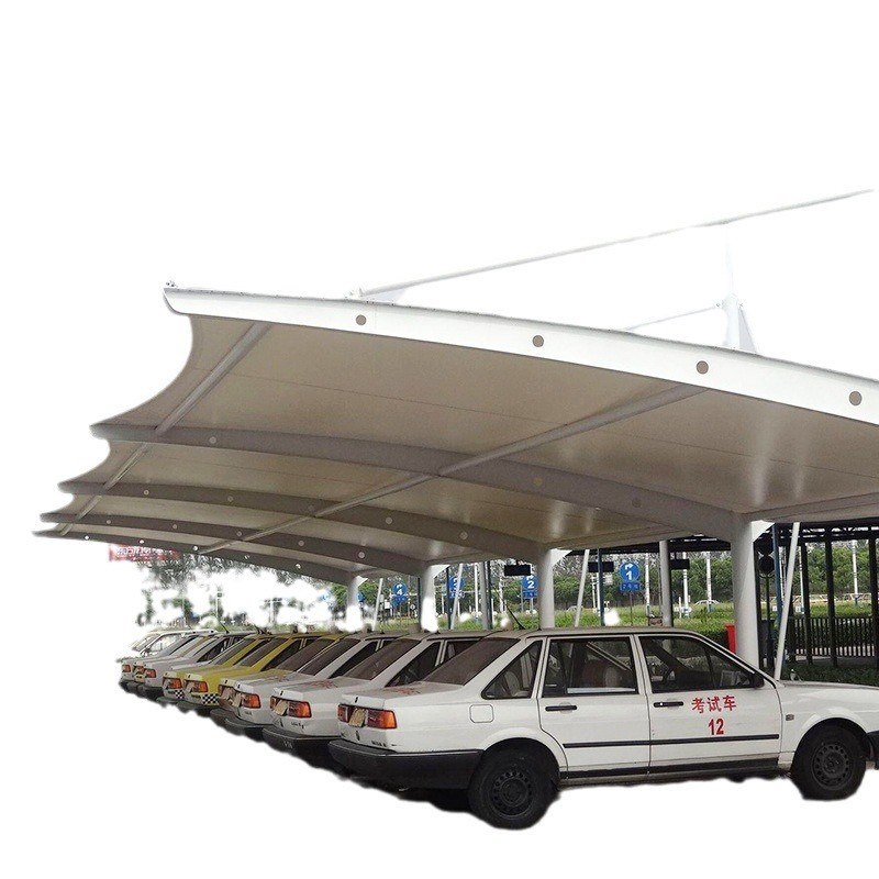 户外停车b棚单边张拉膜结构停车场轿车汽车棚遮阳遮雨棚