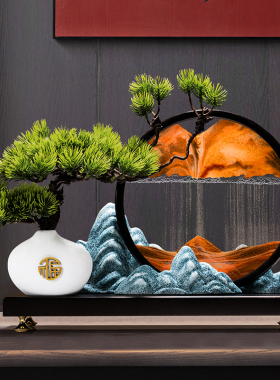 迎客松流沙画摆件客厅玄关办公室B桌面茶室装饰品开Y业乔迁新居礼