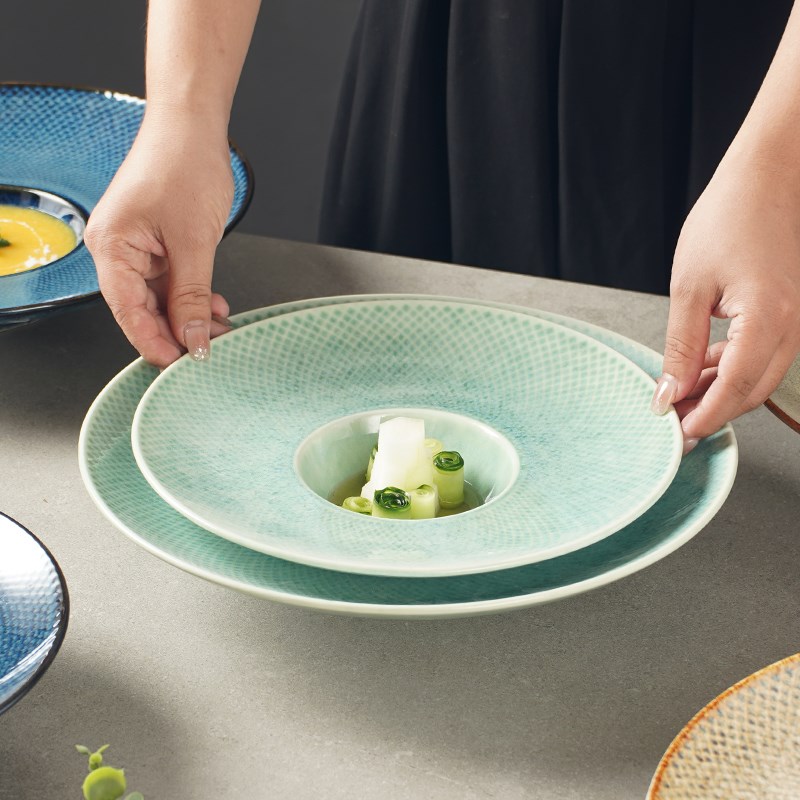 陶瓷日式飞碟盘高级感西餐厅草帽盘碗意面盘O酒店后厨摆盘汤盘餐