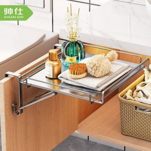 可折叠台面置物架橱柜门不锈钢厨房悬挂桌板收纳辅助台隔板锅碗架