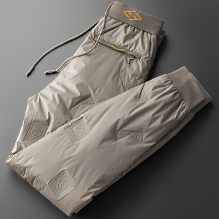 女情侣压胶小脚羽绒裤 男 外穿 加厚户外防水御寒保暖白鹅绒裤 冬季