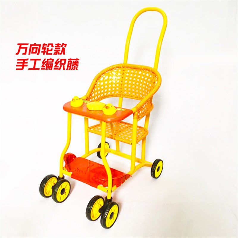 爆款手工制作竹藤婴儿手推车夏款四轮竹子车仿藤轻便型带音乐童车