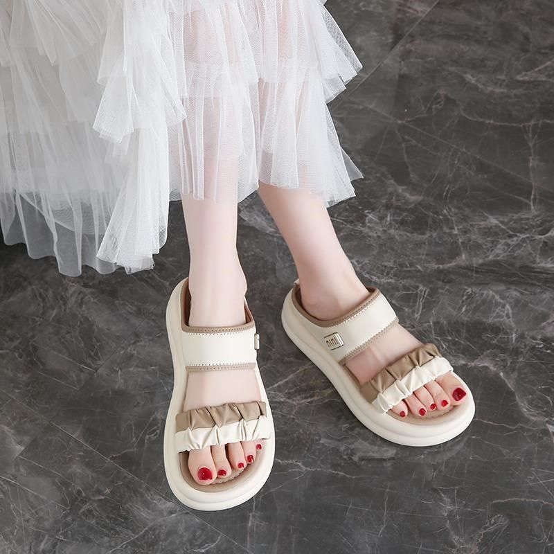 仙女风厚底拖鞋女大童夏季外穿凉拖软底一字拖小码34海边沙滩凉鞋