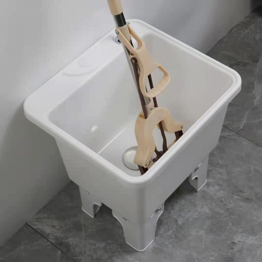 方形洗拖把池台控自动下水器塑料墩布池卫生间拖布池阳台灰色加高