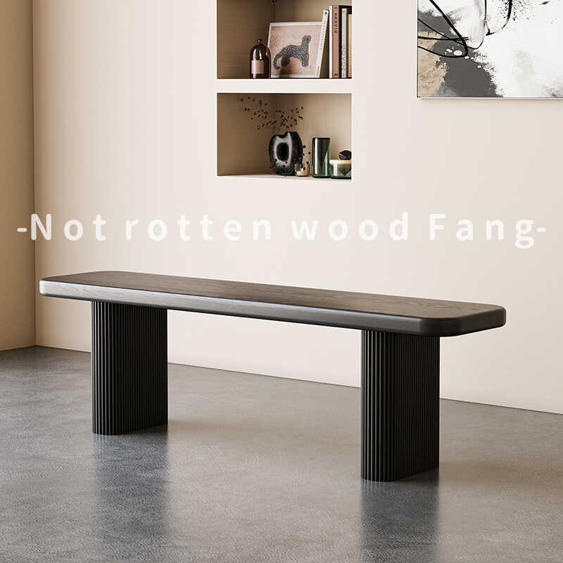 中古风实木长条凳家用入户换鞋凳法式复古长M凳原木板凳餐凳床尾